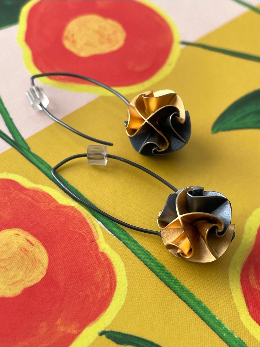 Avant Garde wearable art metal dangle petal cluster dangle earrings Studio 314?